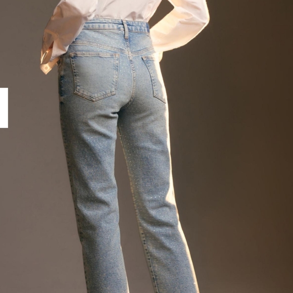 Pilcro Anthropologie High-Rise Gem Straight-Leg Jeans Rhinestone Embellished 31 - Picture 2 of 11